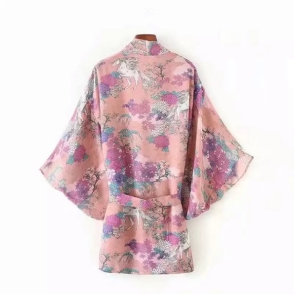 SOLD OUT Boho Pink Unicorn Horses Coverup Kimono Robe Wrap - Picture 4 of 8